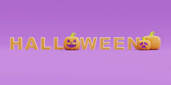 Happy Halloween Jack Lantern Pumpkins Character Purple Background Traditional October — Stockfoto