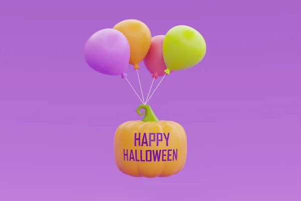 Happy Halloween Jack Lantern Pumpkin Colorful Balloon Floating Purple Background — Stock fotografie