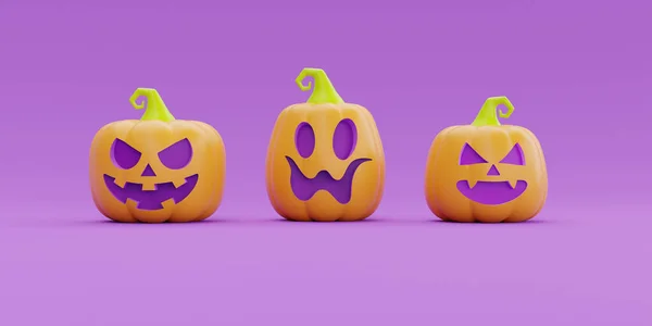 Feliz Halloween Con Personaje Calabazas Jack Lantern Sobre Fondo Púrpura — Foto de Stock