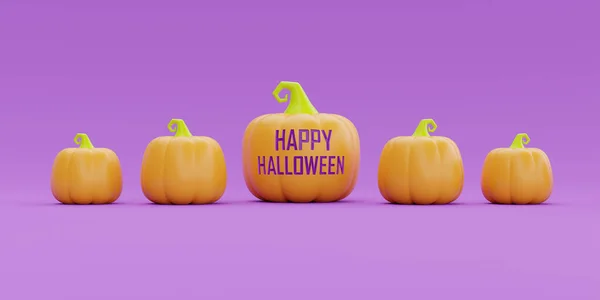 Happy Halloween Jack Lantern Pumpkins Character Purple Background Traditional October — 图库照片