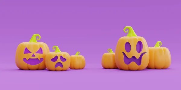 Happy Halloween Jack Lantern Pumpkins Character Purple Background Traditional October — Foto Stock