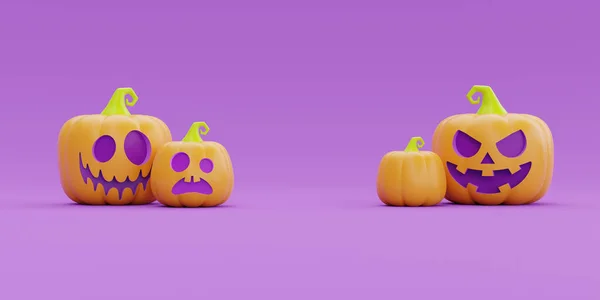 Happy Halloween Jack Lantern Pumpkins Character Purple Background Traditional October — Stock Fotó