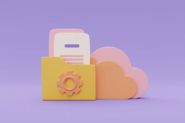 Cloud computing technology and Online data storage for business network concept, File folders with document, 3d rendering.