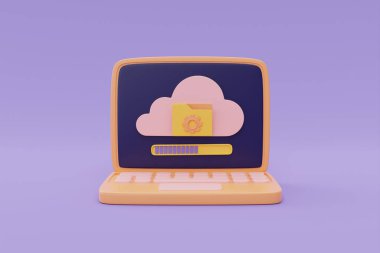Cloud computing technology and online data storage for business network concept, Transfer document file process with loading bar on computer screen, 3d rendering.