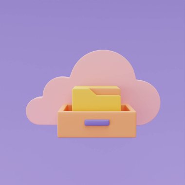 Cloud computing technology and Online data storage for business network concept, File folders with document, 3d rendering.
