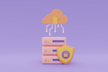 Cloud computing technology and online data storage for business network concept, Server racks with security protection system, 3d rendering.