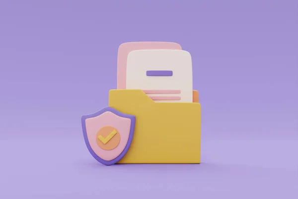 Cloud computing technology and Online data storage for business network concept, File folders with security protection system, 3d rendering