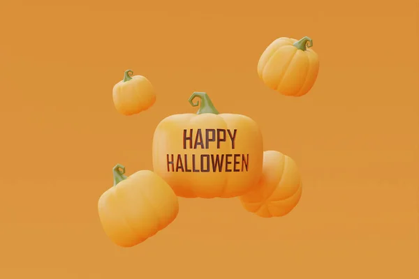 Happy Halloween Jack Lantern Pumpkins Floating Yellow Background Traditional October — Stock fotografie