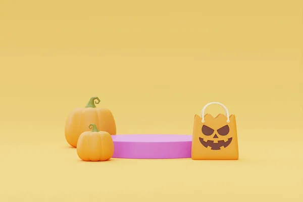 Happy Halloween Podium Display Jack Lantern Pumpkins Gift Boxes Yellow — 图库照片