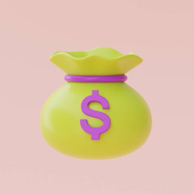 3d render money bag isolated on pastel background, minimal design,3d rendering