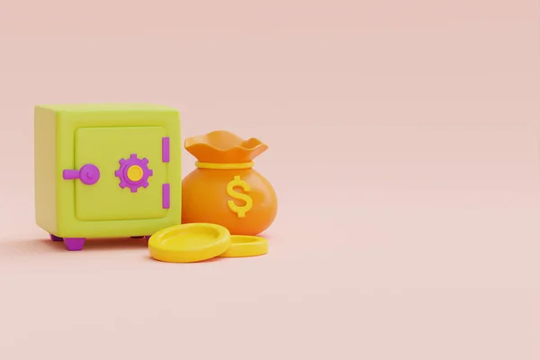 Safe Box Dollar Coin Graph Pastel Background Money Saving Concept — Stockfoto