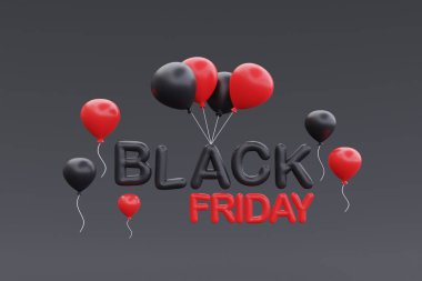 Black Friday Super Sale with balloon, Christmas and Happy New Year promotion, 3d rendering
