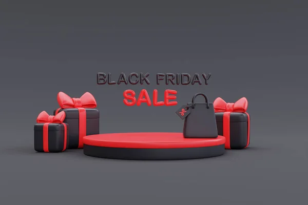 Black Friday Super Sale Podium Display Shopping Bags Christmas Happy — Stock Photo, Image