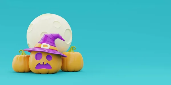 Joyeux Halloween Avec Personnage Citrouille Jack Lantern Portant Chapeau Sorcière — Photo