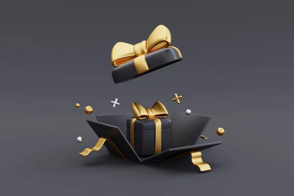 Black Friday Super Sale Opened Gift Boxes Christmas Happy New — Stock Photo, Image