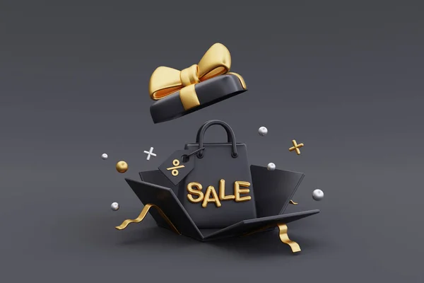 Black Friday Super Sale Con Cajas Regalo Abiertas Navidad Feliz —  Fotos de Stock