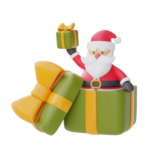 Render Cartoon Character Santa Claus Gift Box Isolated White Background — Stock Photo, Image