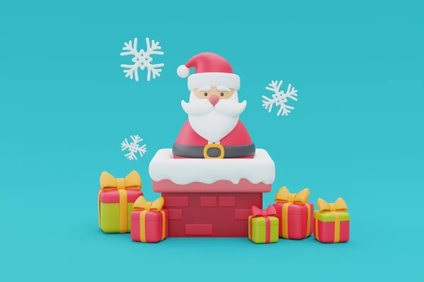 圣诞背景 有壁炉 礼物和圣诞灯笼 圣诞快乐 新年快乐 3D渲染 — 图库照片