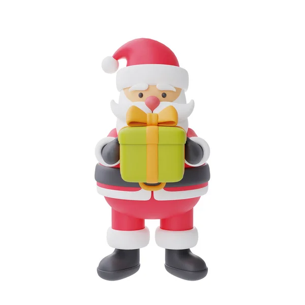 Renderização Personagem Desenho Animado Santa Claus Com Caixa Presente Isolado — Fotografia de Stock