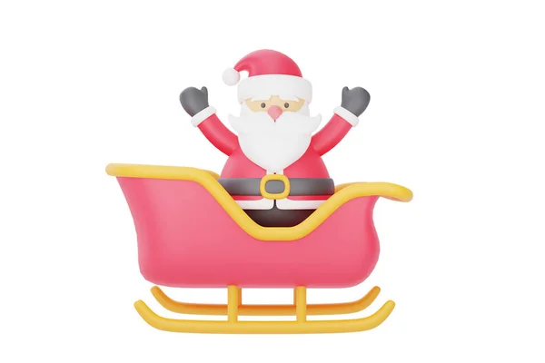 Santa Claus Sitting Reindeer Sleigh Ride Isolated White Background Merry — Stock Photo, Image