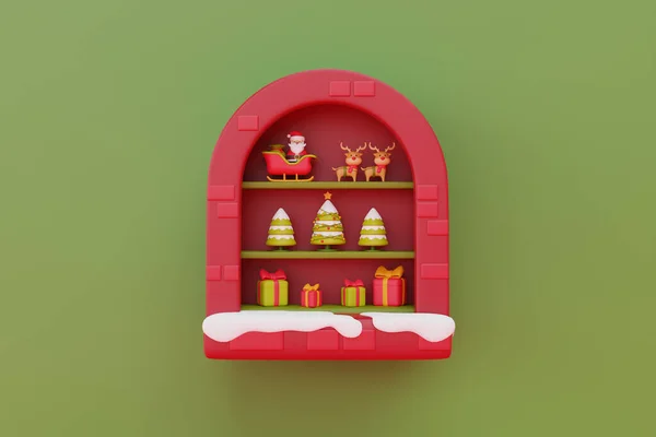 窗户装饰在圣诞节的主题与礼物和圣诞装饰 圣诞快乐 新年快乐 3D渲染 — 图库照片