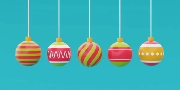 Bolas Decorativas Colgando Cinta Feliz Navidad Feliz Año Nuevo Renderizado — Foto de Stock