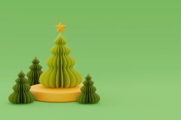 有松树的圣诞背景圣诞快乐 新年快乐 3D渲染 — 图库照片