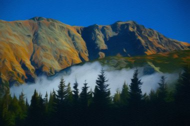 Renkli resim modern sanatsal sanat eserleri, yağlı doğa manzaralı çizimler, güzel tatil yerleri, desenli fırça darbeleri, tuval ya da kağıt poster tasarımı, turistik ürün