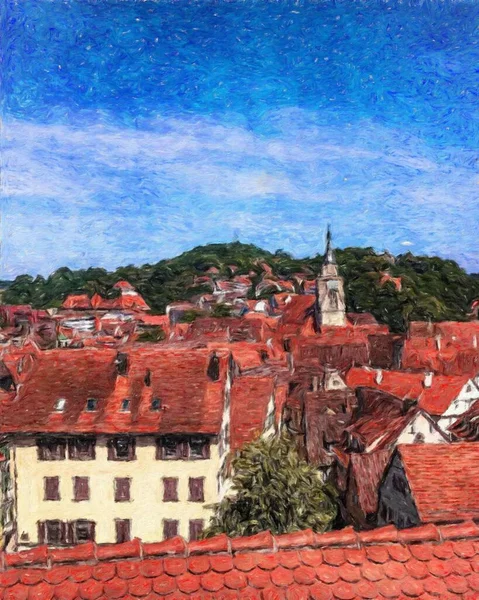 Renkli resim modern sanat eserleri, gerçek fırça darbeleri, yağlı Avrupa 'nın ünlü sokak manzarası, güzel eski antika evler, tuval veya kağıt poster için tasarım baskısı, turistik ürün