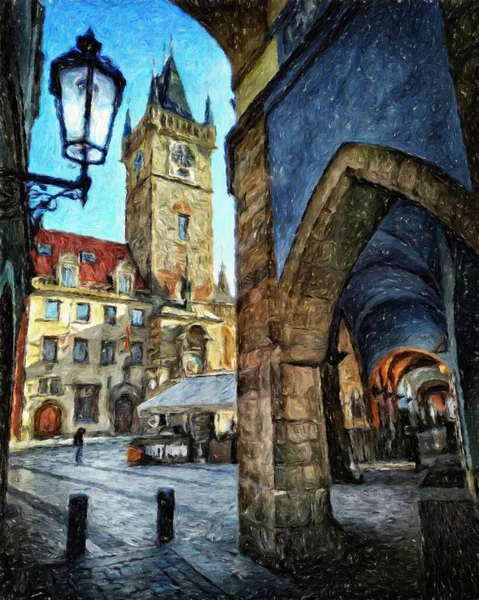 Pintura Digital Obras Arte Artísticas Modernas Praga Tchecoslováquia Puxando Óleo — Fotografia de Stock