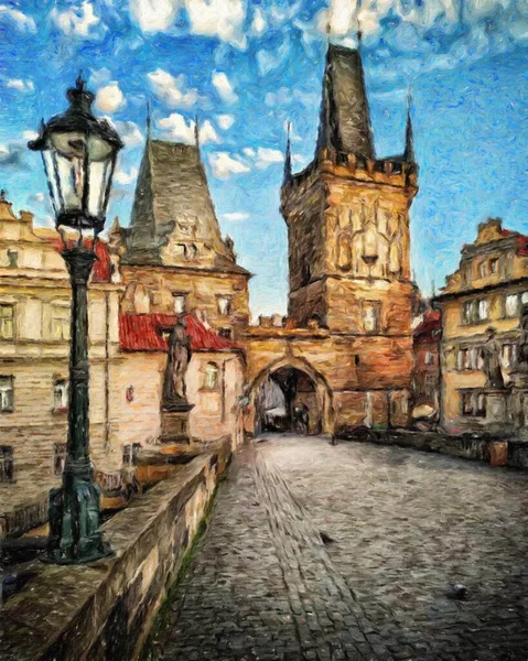 Pintura Digital Obras Arte Artísticas Modernas Praga Tchecoslováquia Puxando Óleo — Fotografia de Stock