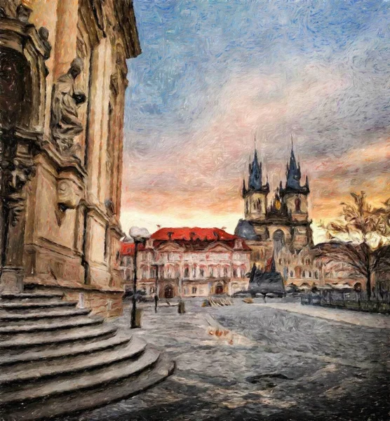 Pintura Digital Obras Arte Artístico Moderno Praga Chequia Dibujo Óleo — Foto de Stock
