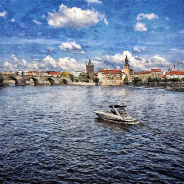 Pintura Digital Obras Arte Artísticas Modernas Praga Tchecoslováquia Puxando Óleo — Fotografia de Stock