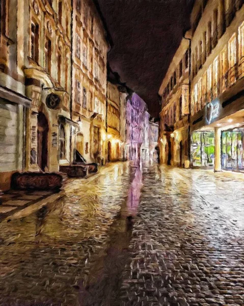 Modern sanat eserleri, Prag Çek Cumhuriyeti, petrol, Avrupa 'nın ünlü eski sokak manzarası, güzel eski antika evler, tuval ya da kağıt poster için tasarım baskısı, turistik üretim
