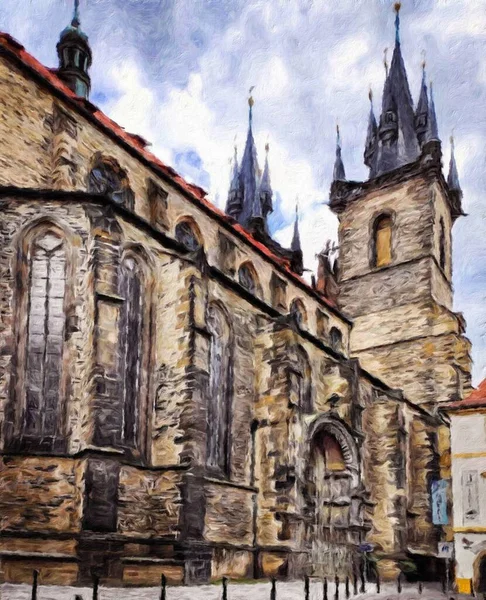 Modern sanat eserleri, Prag Çek Cumhuriyeti, petrol, Avrupa 'nın ünlü eski sokak manzarası, güzel eski antika evler, tuval ya da kağıt poster için tasarım baskısı, turistik üretim