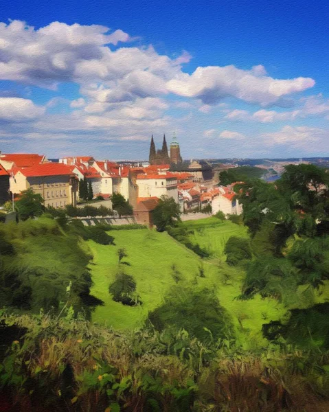 Digitale Malerei Moderne Künstlerische Kunstwerke Prag Tschechien Zeichnung Europäischen Berühmten — Stockfoto