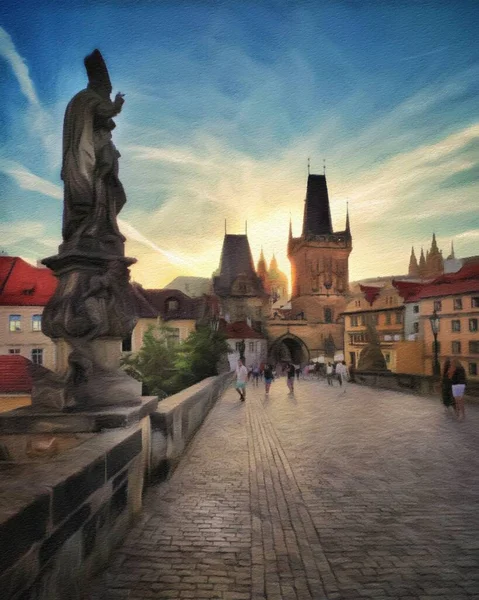 Цифровая Живопись Современные Художественные Произведения Прага Чехия Рисунок Масле Европейский — стоковое фото