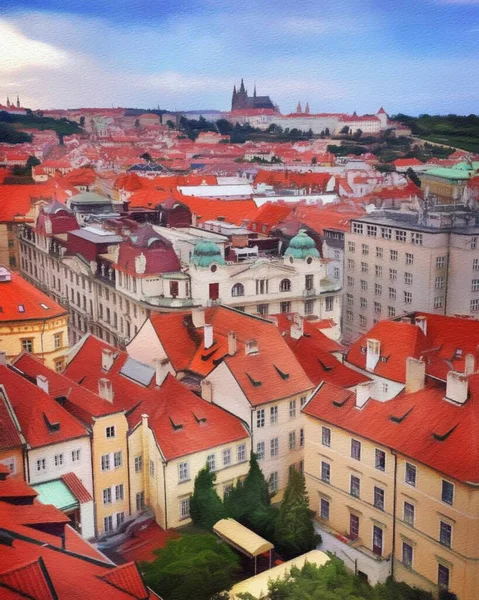 Digitale Malerei Moderne Künstlerische Kunstwerke Prag Tschechien Zeichnung Europäischen Berühmten — Stockfoto