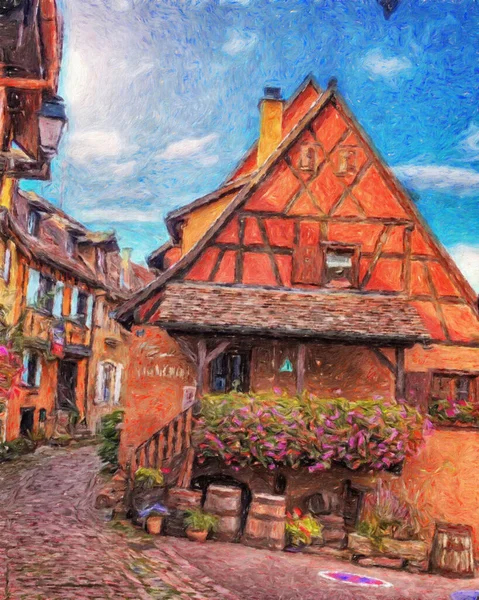 Kleurrijk Schilderij Moderne Artistieke Kunst Echte Penseelstreken Tekening Olie Europese — Stockfoto