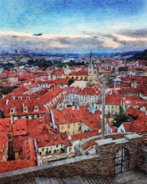 Modern sanat eserleri, Prag Çek Cumhuriyeti, petrol, Avrupa 'nın ünlü eski sokak manzarası, güzel eski antika evler, tuval ya da kağıt poster için tasarım baskısı, turistik üretim