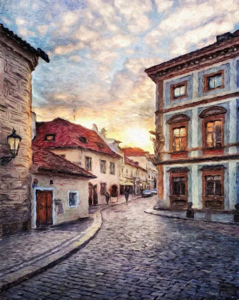 Цифровий Живопис Сучасний Художній Живопис Прага Чехія Малюнок Нафти Європейський — стокове фото