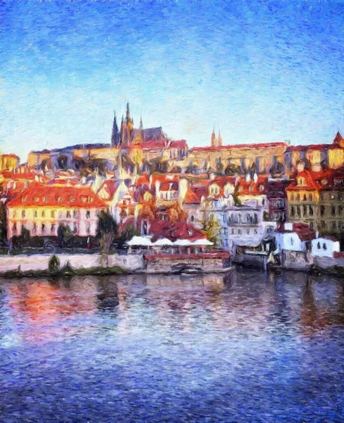 Pintura Digital Obras Arte Artísticas Modernas Praga Tchecoslováquia Puxando Óleo — Fotografia de Stock