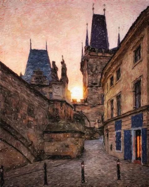 Pintura Digital Obras Arte Artísticas Modernas Praga Tchecoslováquia Puxando Óleo — Fotografia de Stock