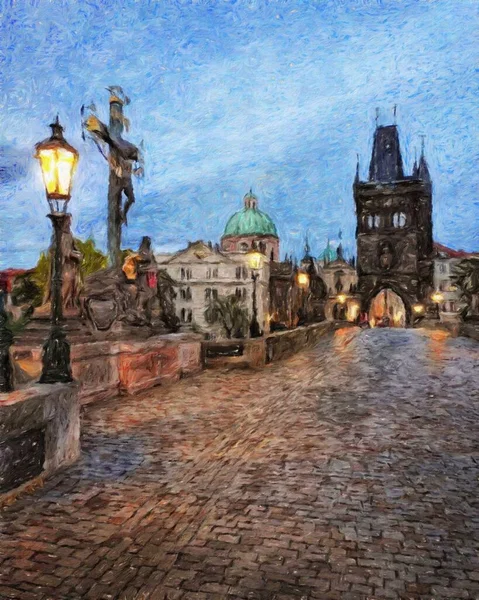 Pintura Digital Obras Arte Artísticas Modernas Praga Tchecoslováquia Puxando Óleo — Fotografia de Stock