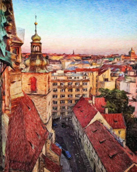 Pintura Digital Obras Arte Artísticas Modernas Praga Tchecoslováquia Puxando Óleo — Fotografia de Stock