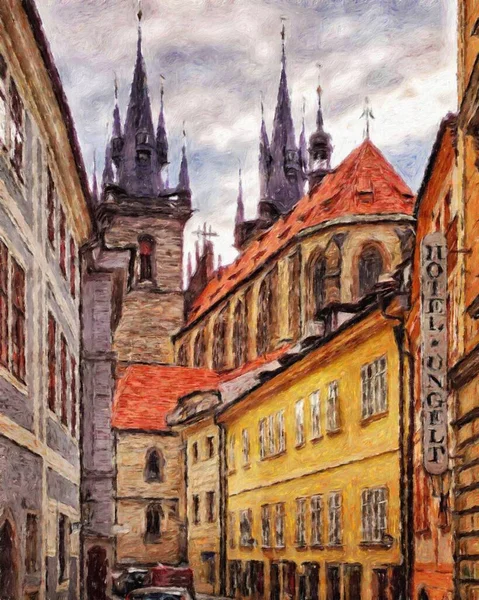 Pintura Digital Obras Arte Artísticas Modernas Praga Tchecoslováquia Puxando Óleo — Fotografia de Stock