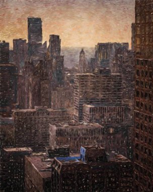 Gerçek resim modern sanatsal sanat eserleri Şikago ABD Petrol Şehri gökdelenleri ve mimarisinde çizim, Amerika şehir merkezine seyahat, tuval veya kağıt poster için duvar resimleri, turizm üretim tasarımı