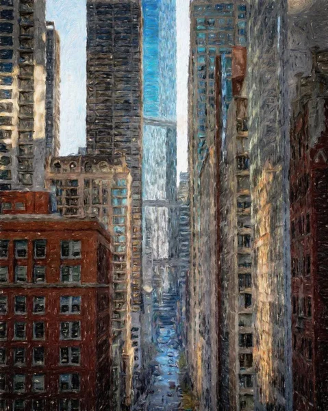 Prawdziwe Malarstwo Współczesne Dzieła Sztuki Chicago Usa Rysunek Centrum Miasta — Zdjęcie stockowe