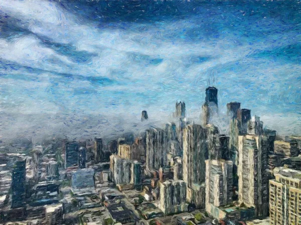 Prawdziwe Malarstwo Współczesne Dzieła Sztuki Chicago Usa Rysunek Centrum Miasta — Zdjęcie stockowe