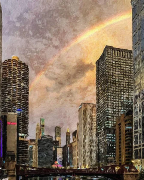 Real Målning Moderna Konstnärliga Konstverk Chicago Usa Ritning Olja Centrum — Stockfoto